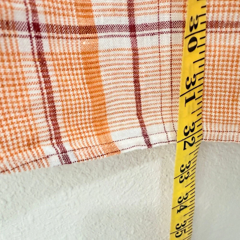 Banana Republic Linen Shirt Large Orange Plaid Coastal Beachy Minimalist Rustic